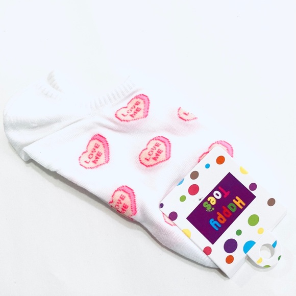 Conversation Heart Socks 3 Pair One Size Black White Pink - Picture 6 of 6